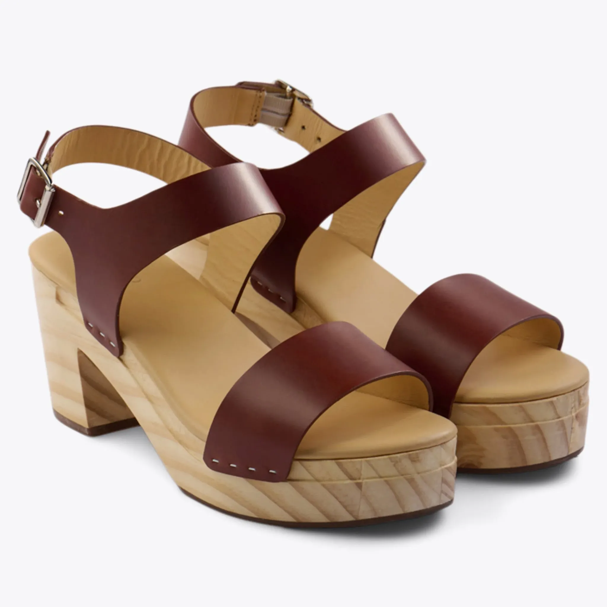 Nisolo Heels-All-Day Open Toe Clog Brandy