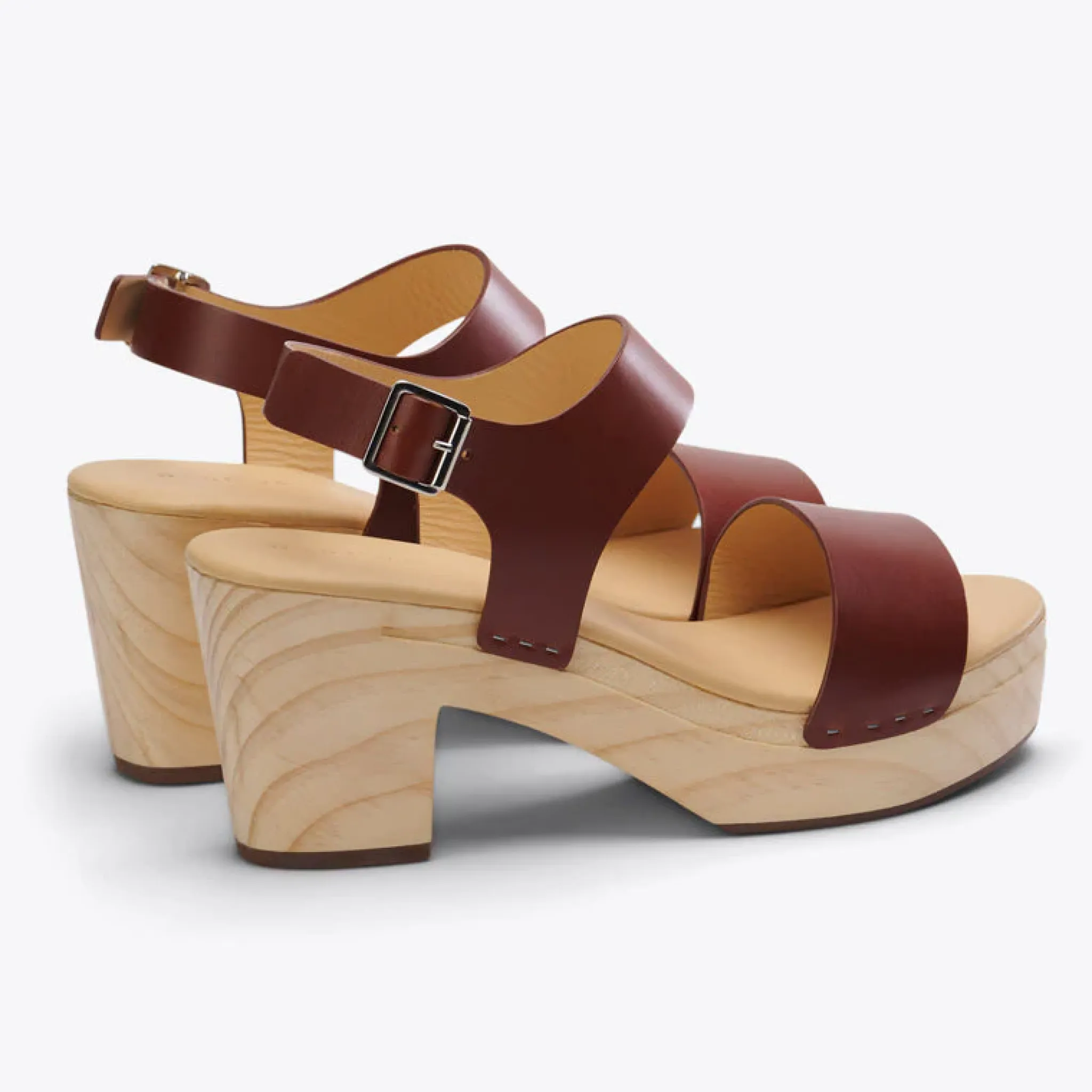 Nisolo Heels-All-Day Open Toe Clog Brandy