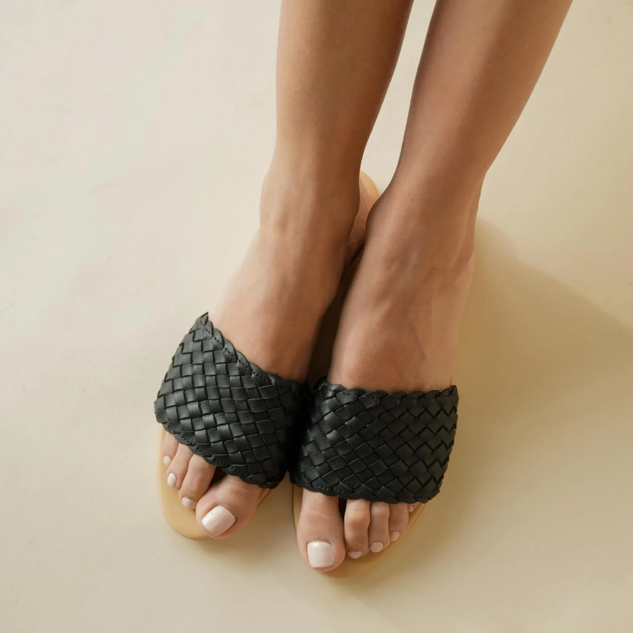 Nisolo Flats & Slip Ons-Isla Woven Slide Woven Black