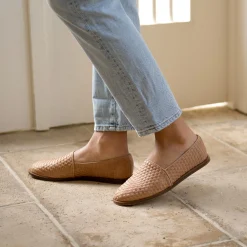 Nisolo Flats & Slip Ons-Mara Woven Slip On Woven Almond