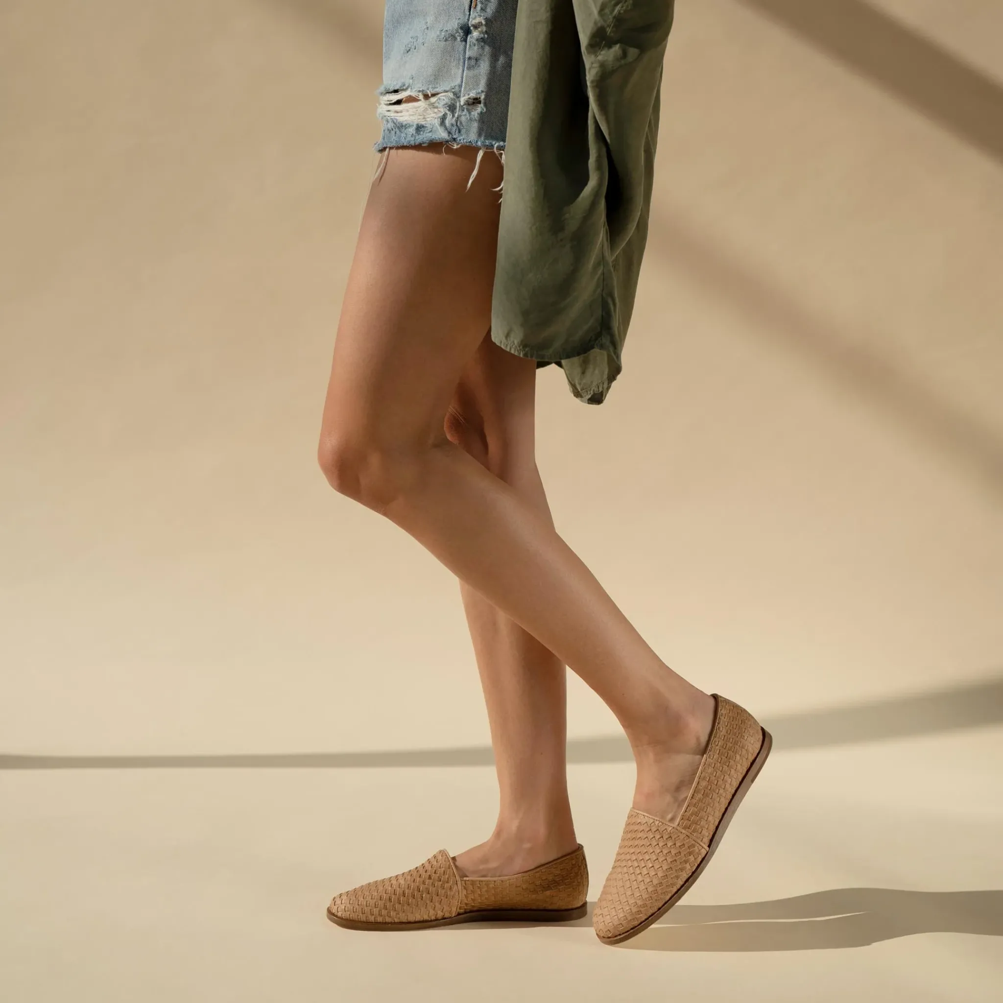 Nisolo Flats & Slip Ons-Mara Woven Slip On Woven Almond